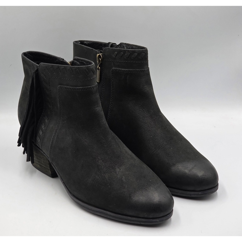 Clarks Artisan Boots Womens 10M Gelata Flora Fringe Side Zip Ankle Bootie Black‎